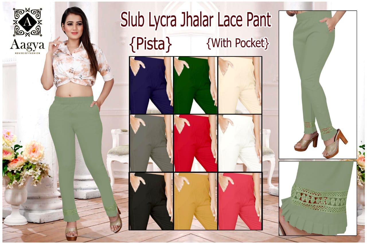 Aagya Jhalar latest Fancy Designer Lace Pant Rayon Strechable Bottom Wear